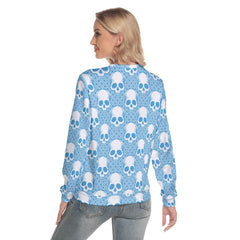 Blue Skull Pattern Slim Round Neck Sweatshirt - Wonder Skull