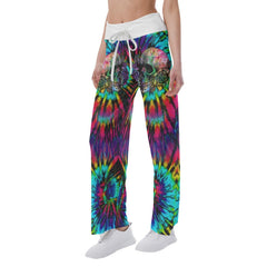 Solid Tiedye Skull High-waisted Wide Leg Pants - Wonder Skull