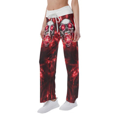 Red Energy Abstract Skull High-waisted Wide Leg Pants - Wonder Skull