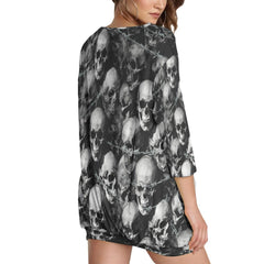 Barbed Wire Skull Sweatshirt With Irregular Pleated Hem - Wonder Skull