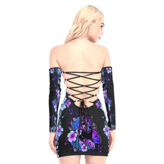 Crescent Moon Butterfly Off-shoulder Back Lace-up Dress - Wonder Skull