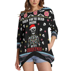 Santa Skeleton Sweatshirt With Irregular Pleated Hem - Wonder Skull
