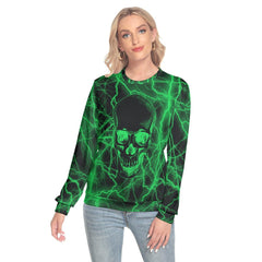 Green Lightning Skull Slim Round Neck Sweatshirt - Wonder Skull