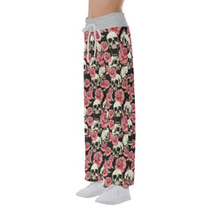 Flower Skull High-waisted Straight-leg Trousers - Wonder Skull