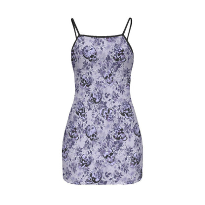 Purple Pastel Skull Lovers Printed Body Dress, Naughty Sleeveless Minidress For Women-Wonder Skull