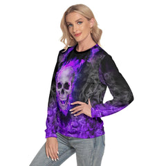 Purple Smoke Skull Slim Round Neck Sweatshirt - Wonder Skull