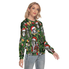 Christmas Santa Skeleton Slim Round Neck Sweatshirt - Wonder Skull