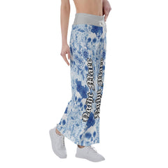 Nightmare Skull Flower Blue Half High-waisted Wide Leg Pants - Wonder Skull