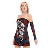 Skull Sugar Rose Gothic Off-shoulder Back Lace-up Dress - Wonder Skull