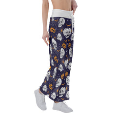 Skull Halloween Pumpkin Bat Women's High-waisted Wide Leg Pants | Wonder Skull