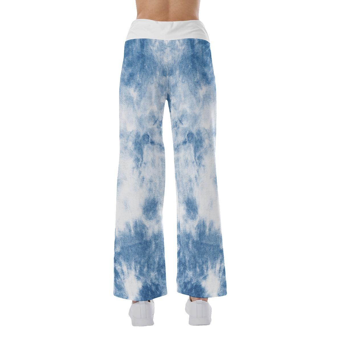 Sky Ocean Blue Skull High-waisted Wide Leg Pants - Wonder Skull