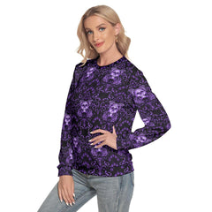 Purple Skull Ornament Flower Slim Round Neck Sweatshirt - Wonder Skull