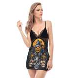 Scary Pumpkin And Skull Lace Chemise Nightgown - Wonder Skull