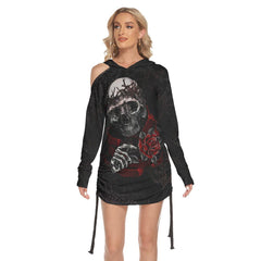 Skull Gothic Romantic Rose Open Shoulder Hoodie Dress - Wonder Skull