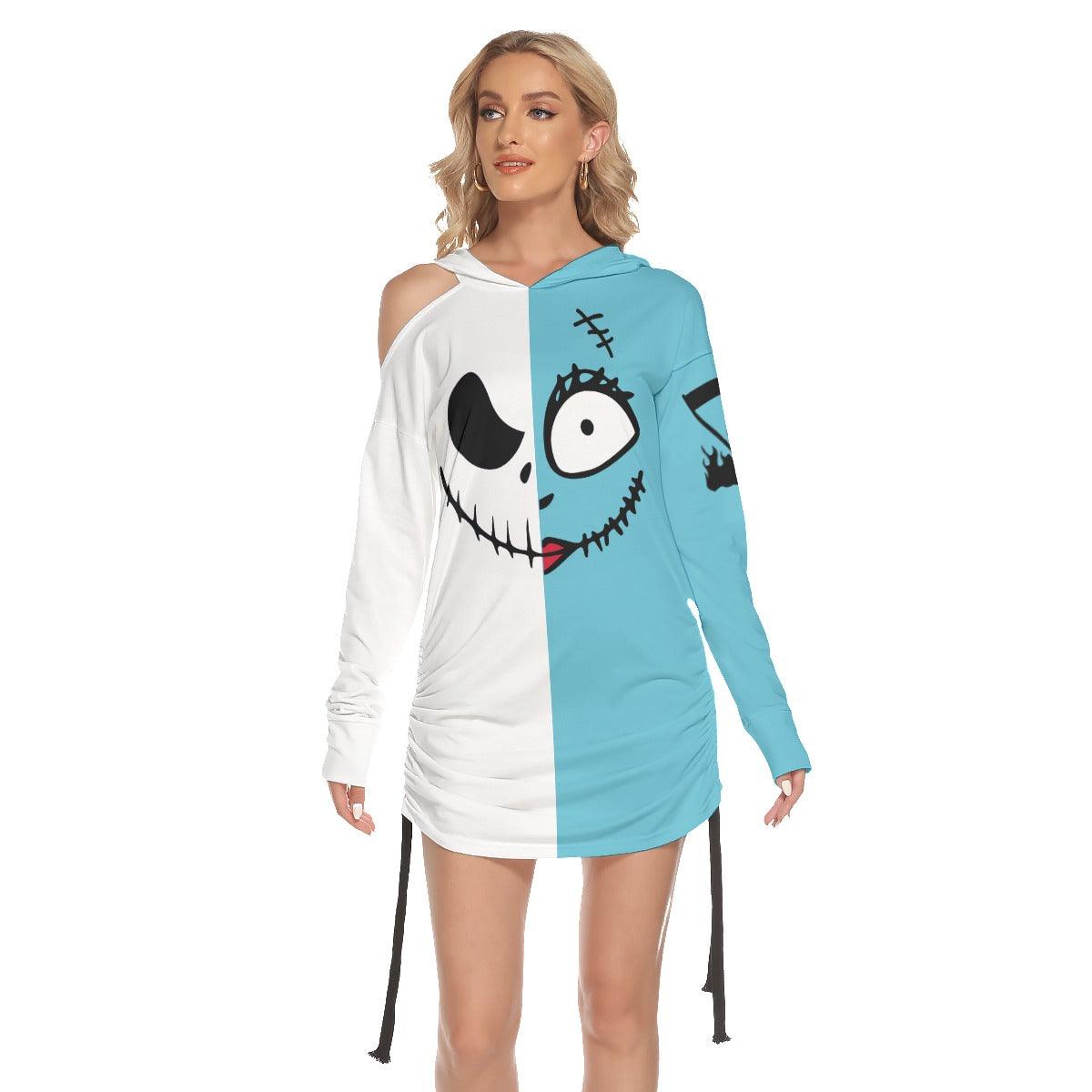 Gothic Skull Couple Of Nightmare Love Open Should Dress Hoodie - Wonder Skull
