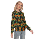 Glowing Scary Pumpkin Slim Round Neck Sweatshirt - Wonder Skull