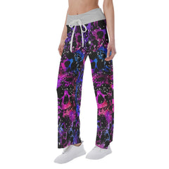 Skull Galaxy Pink Pajama Pants Print Palazzo Lounge - Wonder Skull