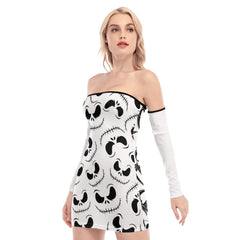 Nightmare J Pattern Off-shoulder Back Lace-up Dress - Wonder Skull