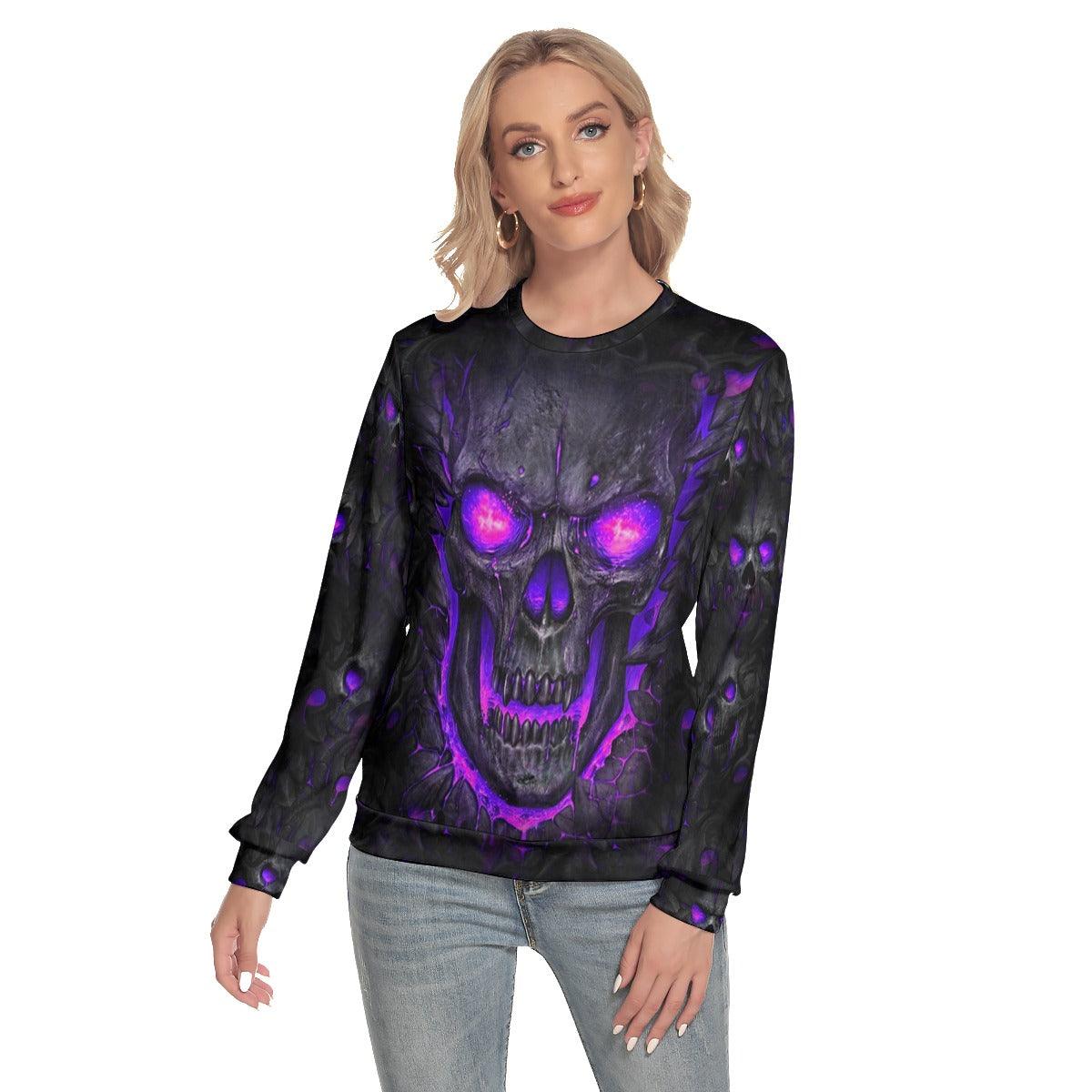 Purple Skull Lava Slim Round Neck Sweatshirt - Wonder Skull