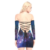 Galaxy Butterfly Skull Off-shoulder Back Lace-up Dress - Wonder Skull