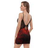 Red Skull Back Straps Cami Dress With Lace - Wonder Skull