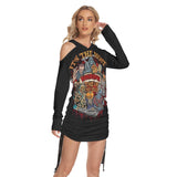 It's The Most Time All Over Print Women One Shoulder Dress With Waist Shirring, Halloween Long Hoodie For Women - Wonder Skull