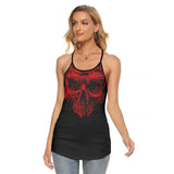 Red Skull Criss-Cross Open Back Tank Top, Hot T-Shirt For Women - Wonder Skull