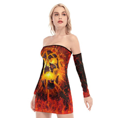 Skull Sugar Fire Off-shoulder Back Lace-up Dress - Wonder Skull