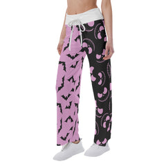 Black Pink Halloween Skull Nightmare Women's High-waisted Wide Leg Pants | Wonder Skull