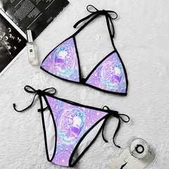 Mandala Rose Pink Skull Art String Triangle Bikini - Wonder Skull