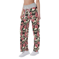 Flower Skull High-waisted Straight-leg Trousers - Wonder Skull