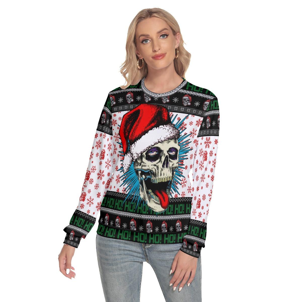 Christmas Skull Ugly Slim Round Neck Sweatshirt - Wonder Skull