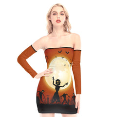 Halloween The Walking Dead Off-shoulder Back Lace-up Dress - Wonder Skull