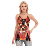 Skull Fire Gothic Eyelet Lace-up Letter Dress - Wonder Skull
