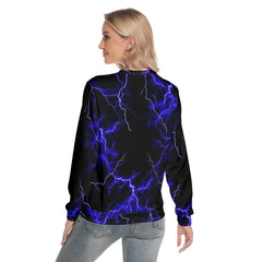 Blue Lightning Skull Slim Round Neck Sweatshirt - Wonder Skull