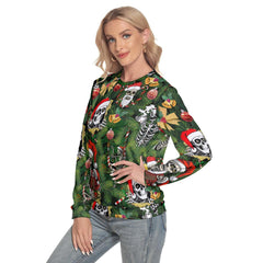 Christmas Santa Skeleton Slim Round Neck Sweatshirt - Wonder Skull