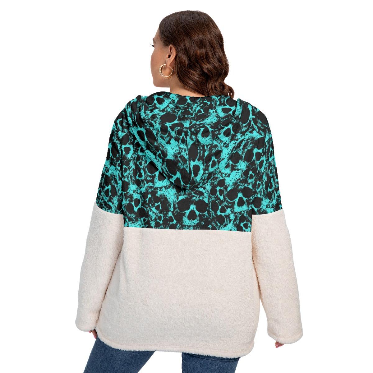 Green Skull Women's Borg Fleece Hoodie With Half Zip - Wonder Skull