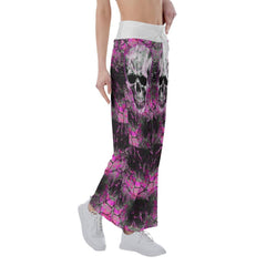 Black Pink Skull Horror High-waisted Wide Leg Pants - Wonder Skull