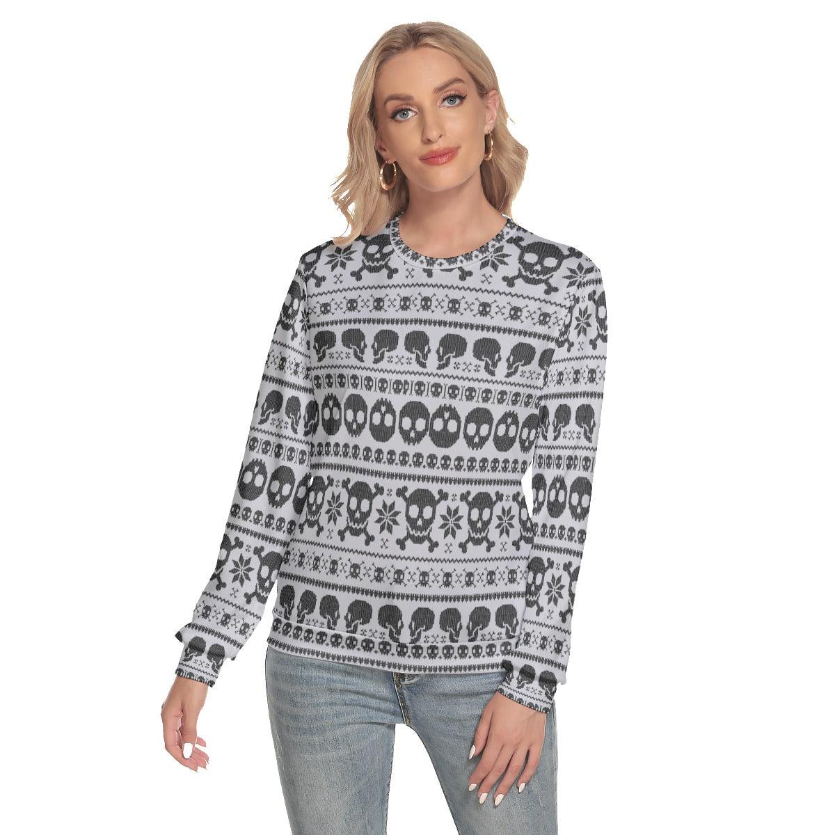 Gray Pattern Skull Ugly Slim Round Neck Sweatshirt - Wonder Skull