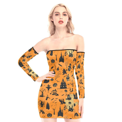 Halloween Art Off-shoulder Back Lace-up Dress - Wonder Skull