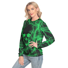 Green Lightning Skull Slim Round Neck Sweatshirt - Wonder Skull