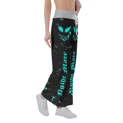 Nightmare Cyan Skull Smile High-waisted Straight-leg Trousers - Wonder Skull