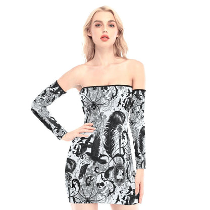 Baroque Raven Skull Off-shoulder Back Lace-up Dress - Wonder Skull