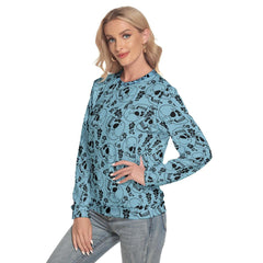 Pastel Blue Skull Pattern Slim Round Neck Sweatshirt - Wonder Skull