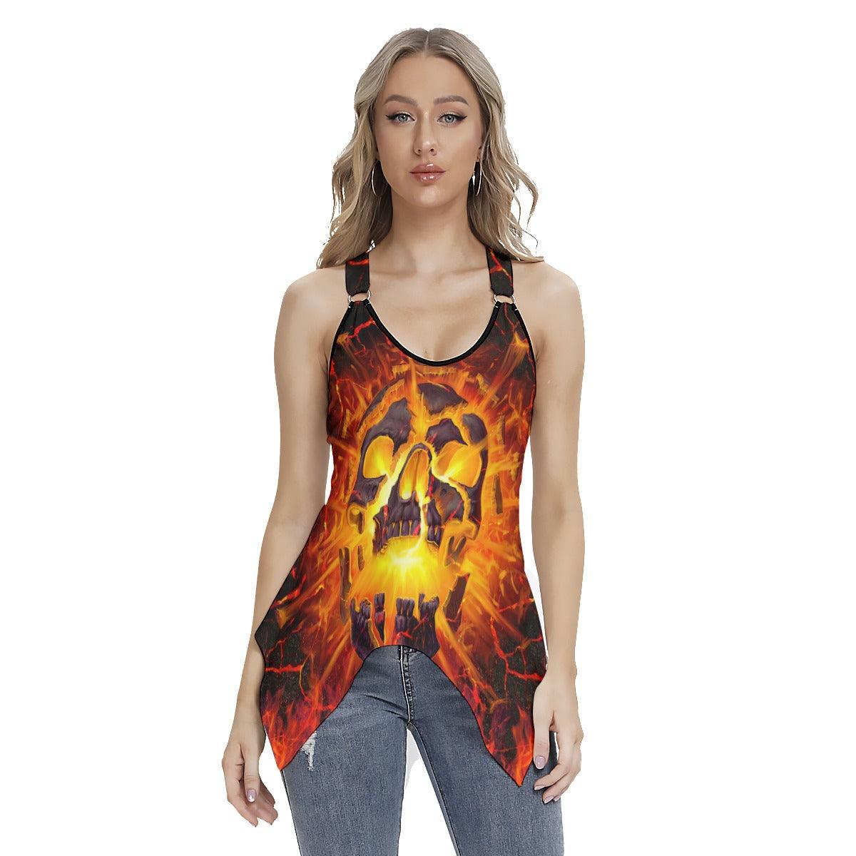 Crack Skull Gothic Women's Racing Tank Top With Irregular - Wonder Skull