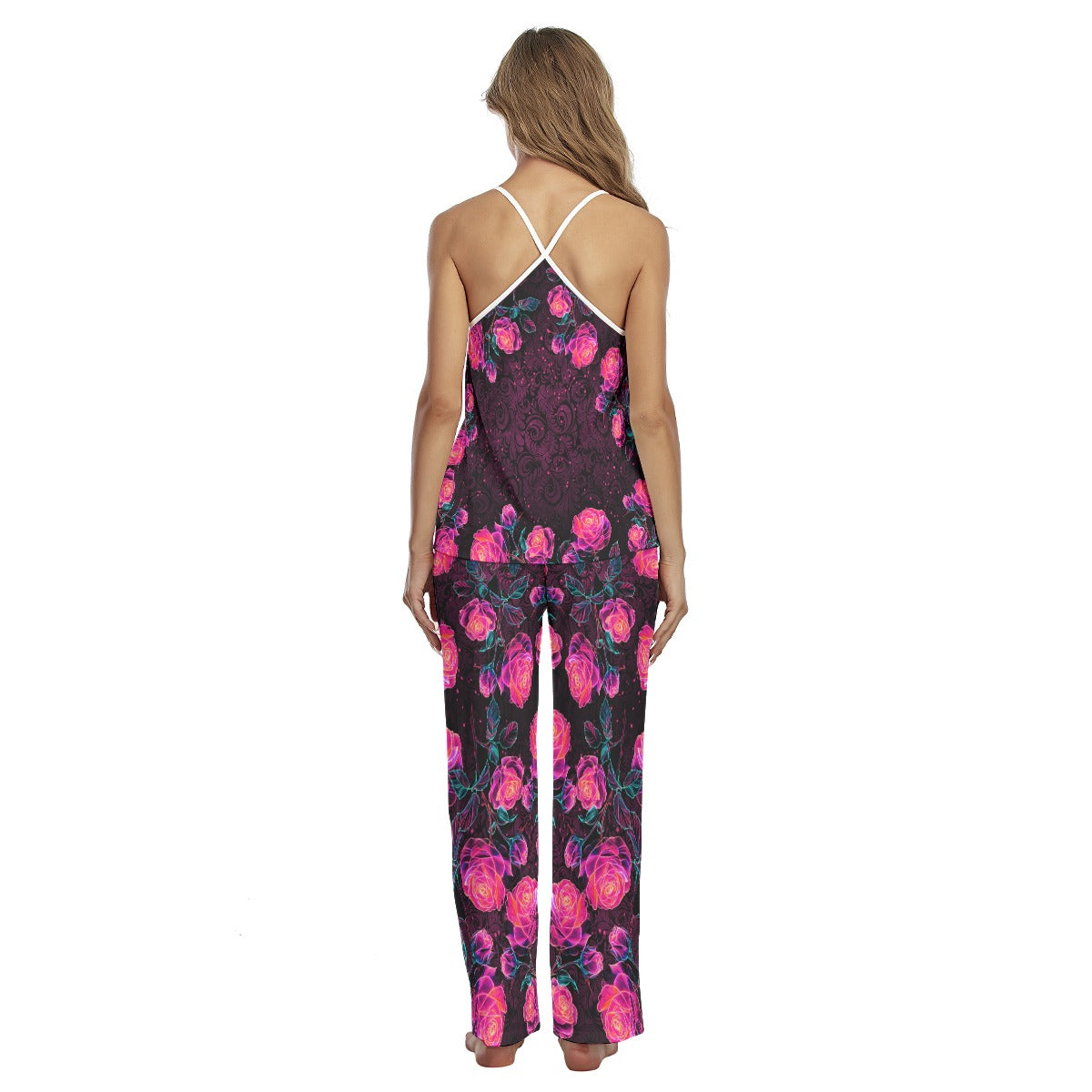 Pink Skull Rose Cami Pajamas Sets For Women Sleepwears Combo - Wonder Skull