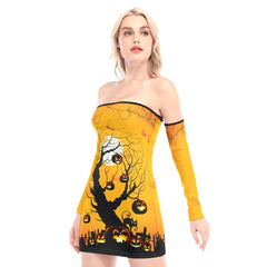 Halloween Tree Off-shoulder Back Lace-up Dress - Wonder Skull