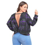 Purple Skull Lava Backless Sweatshirt With Bat Sleeve - Wonder Skull