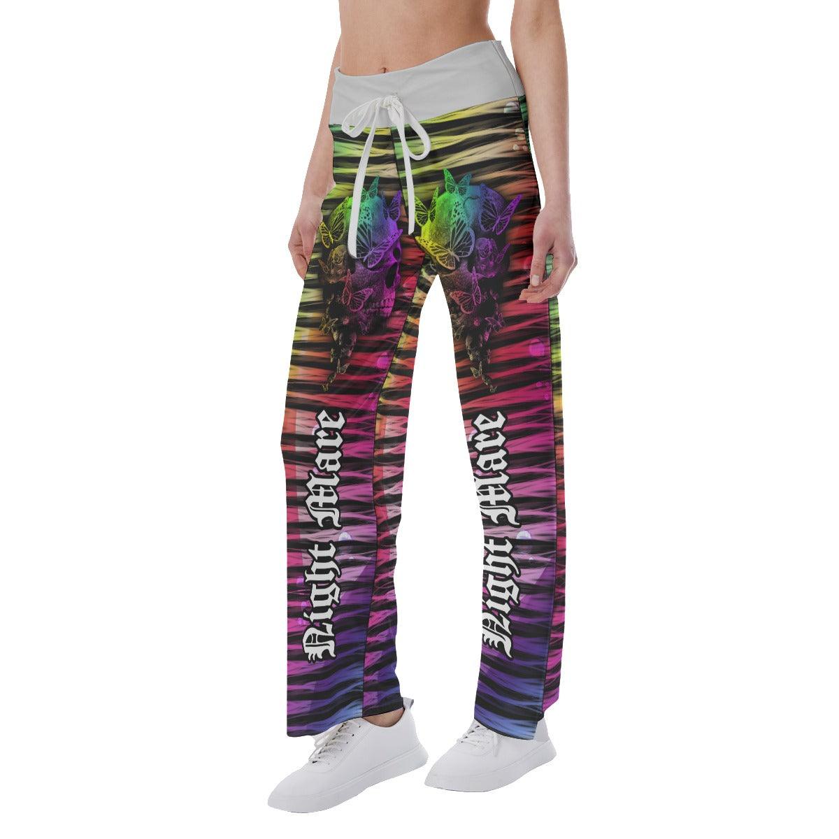 Nightmare Skull Butterfly Rainbow High-waisted Wide Leg Pants - Wonder Skull