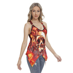 Fire Skull Gothic Women's Racing Tank Top With Irregular - Wonder Skull